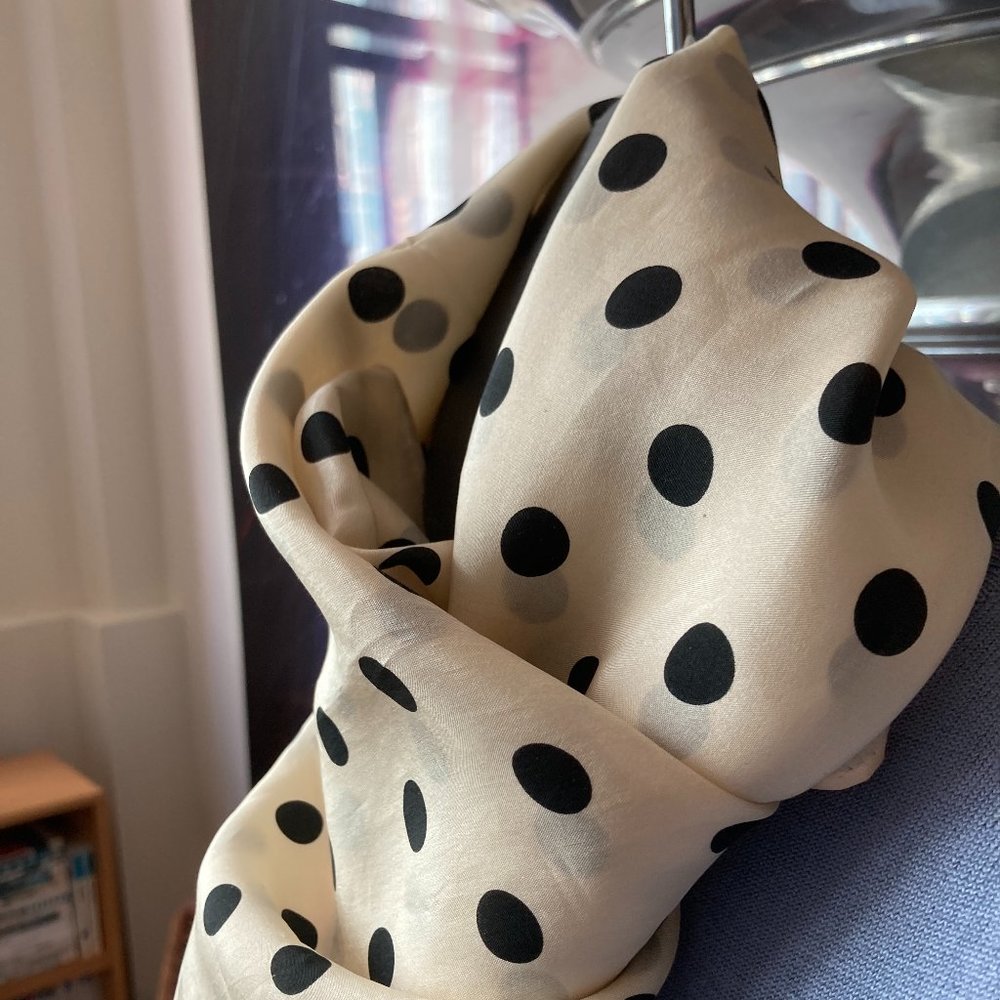 Vintage ECHO Cream & Black Polka Dot Scarf